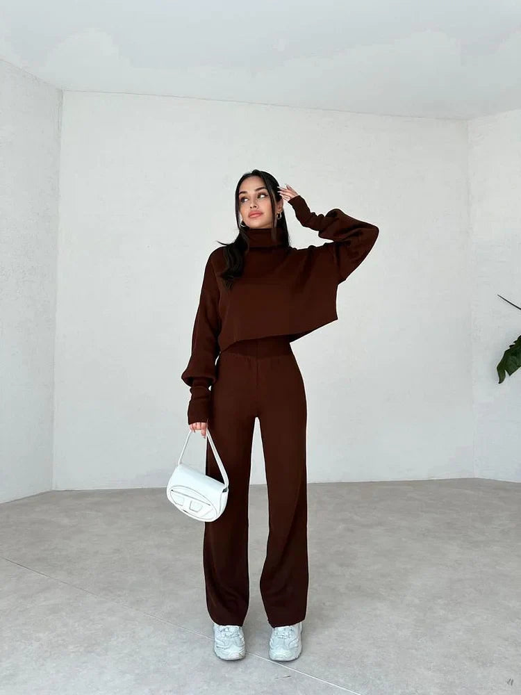 Elegant Sæt med Strikhandsker og Turtleneck