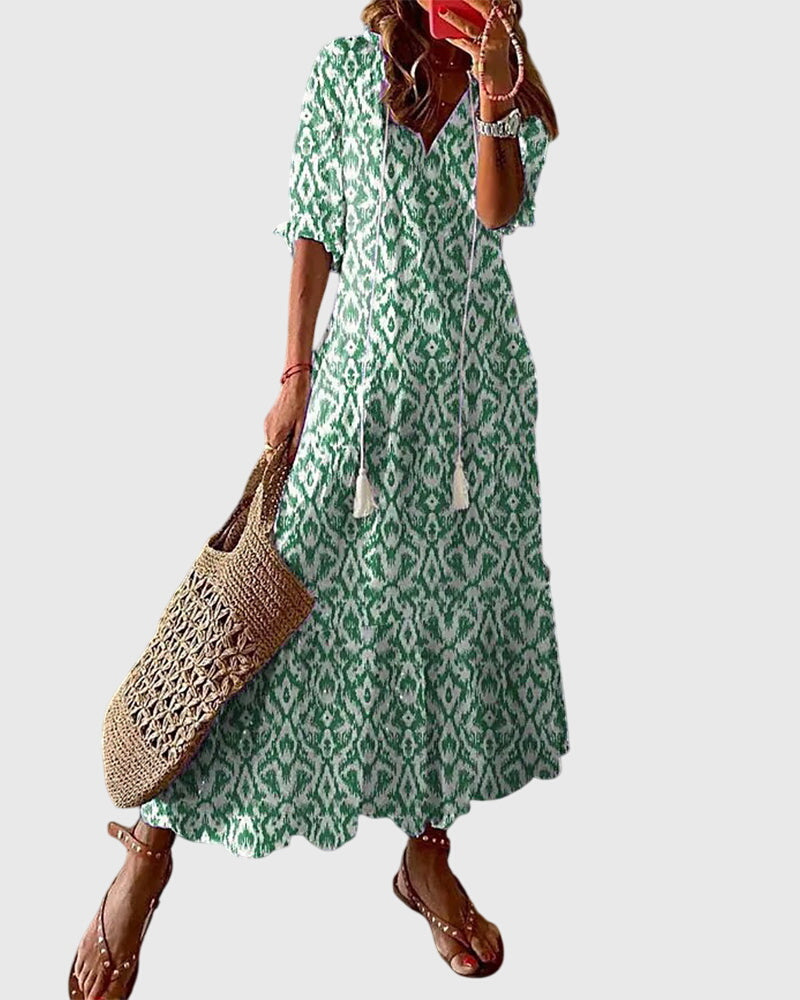 Sommarklänning för Dam med Boho V-ringning