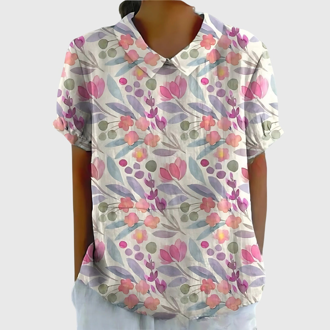 Blomsterdröm | Elegant Kortärmad Blus för Sommaren