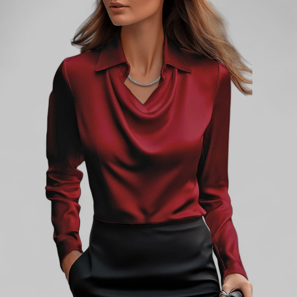 Sofistikeret Satin Bluse med Smuk Drapering
