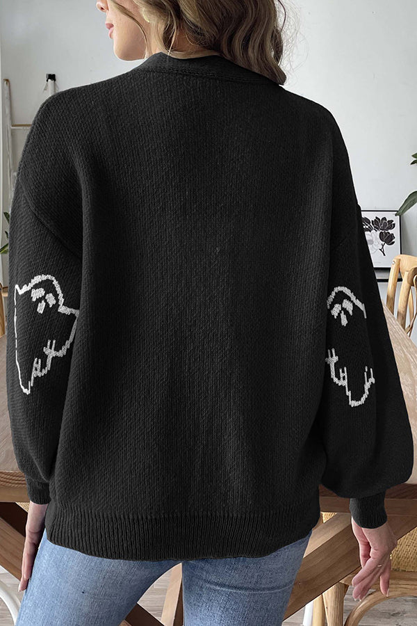 Mysig Halloween-stickad tröja med knappar