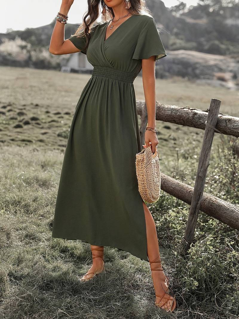 Maxiklänning med V-ringning för kvinnor i boho-stil