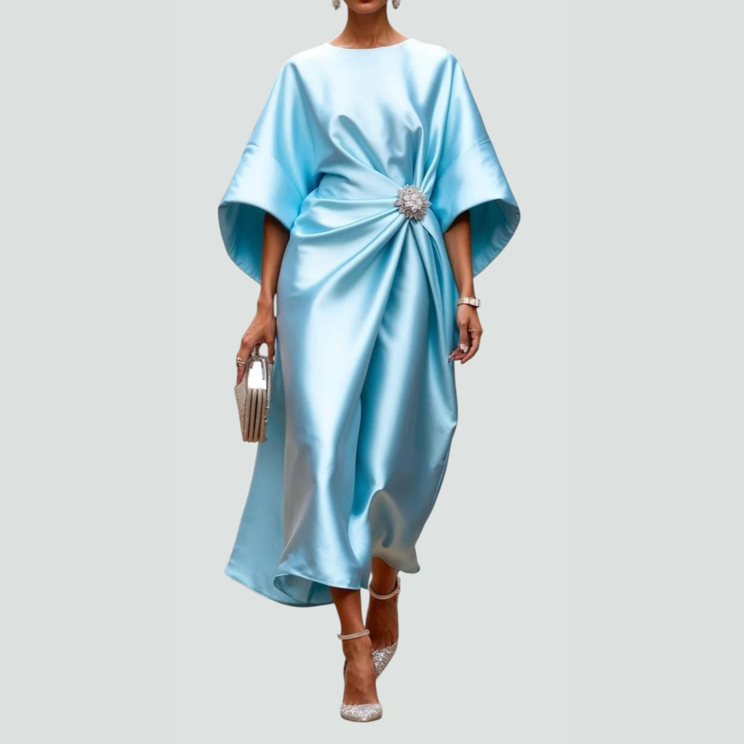 Lina | Elegant Midi Klänning med Flödande Ärmar