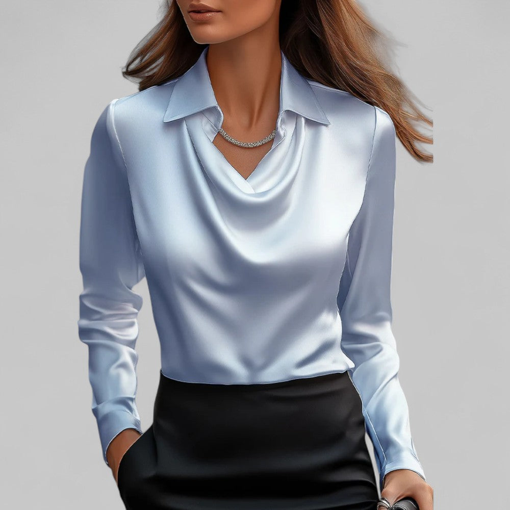 Sofistikeret Satin Bluse med Smuk Drapering
