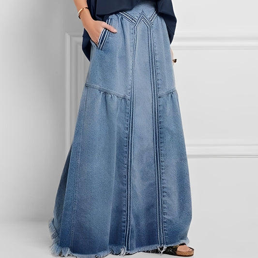 Chic Denimkjol med Ficka för Kvinnor