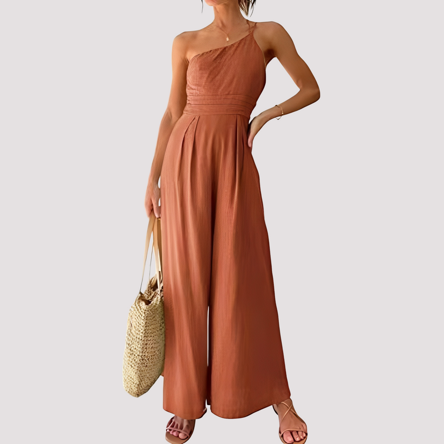 Viva – Elegant Jumpsuit med En Axel och Vid Byxa