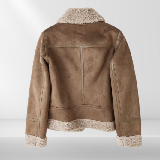 Dame Vinterjakke – Korte Vintage-Bomberjakke med Bred Krave og Isolering