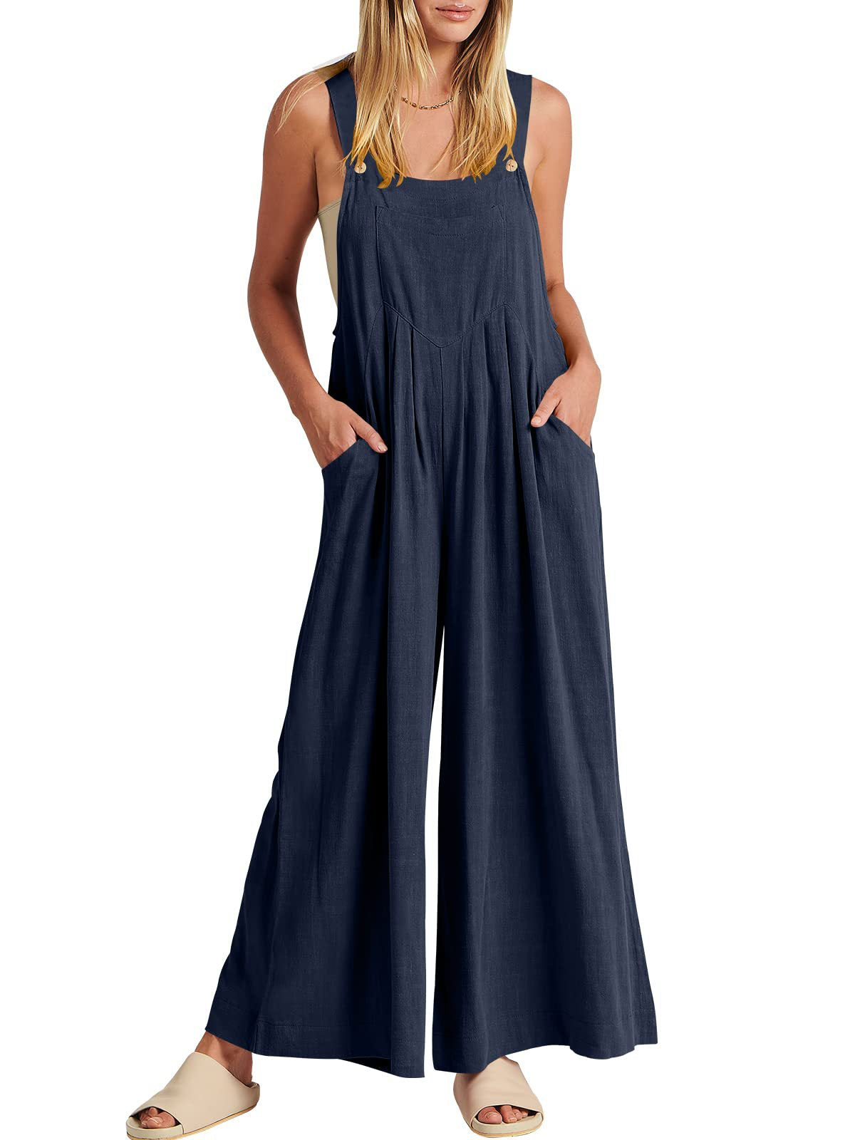 Byxdress för kvinnor med vida ben och fickor
