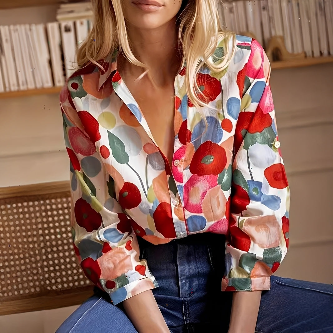 Florens - Elegant Blus med Långa Ärmar och Blomsterdesign