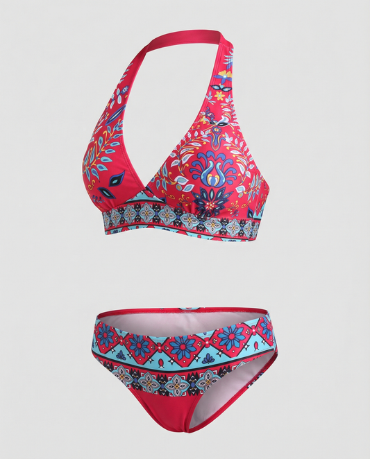 Bikini med Blommönster och Geometrisk Design