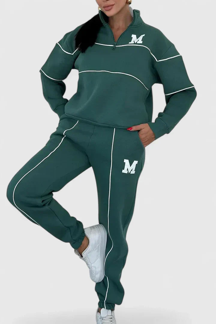 Dame Træningssæt med Halv Lynlås og Kontrastdetaljer