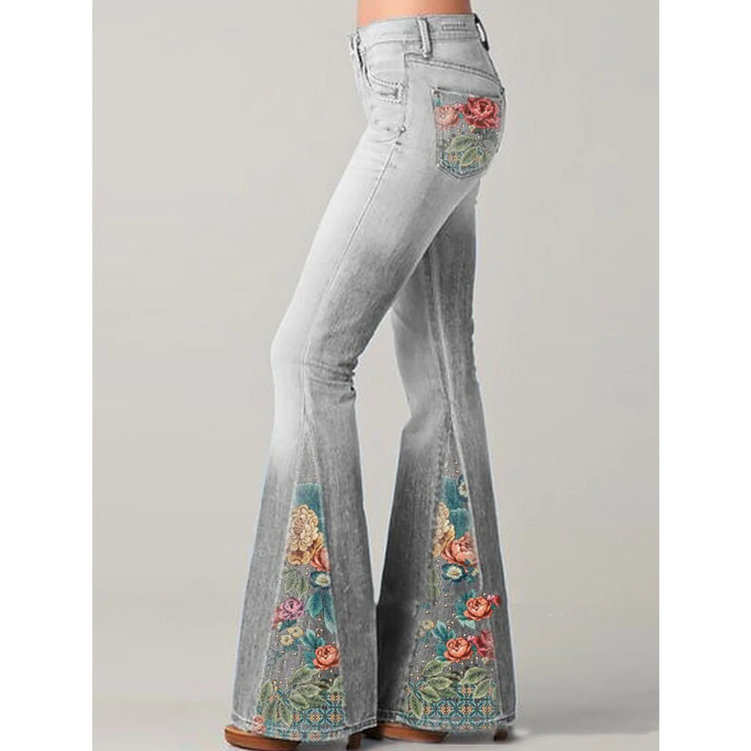 Blommönstrade Jeans för Dam | Flared Jeans