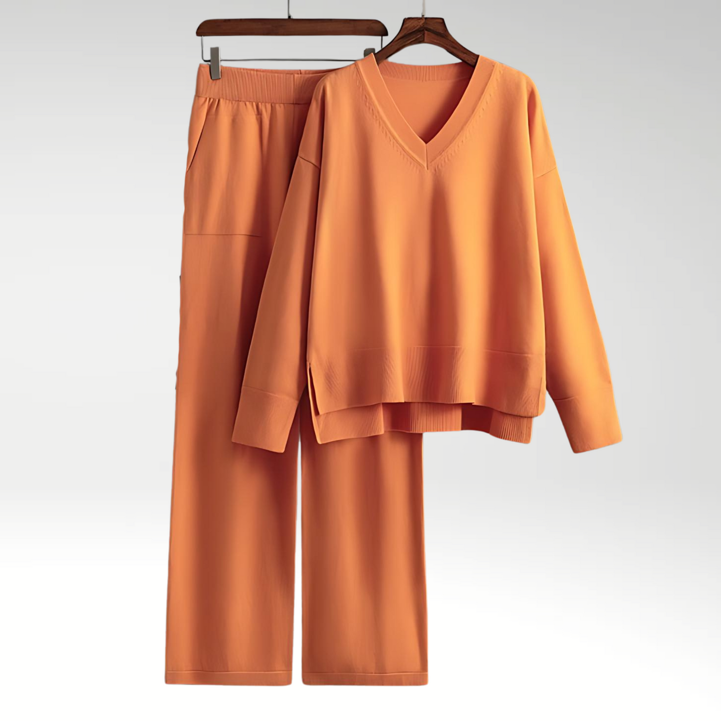 Elegant To-Delt Outfit med V-udskæring og Bukser – Ultimativ Stil