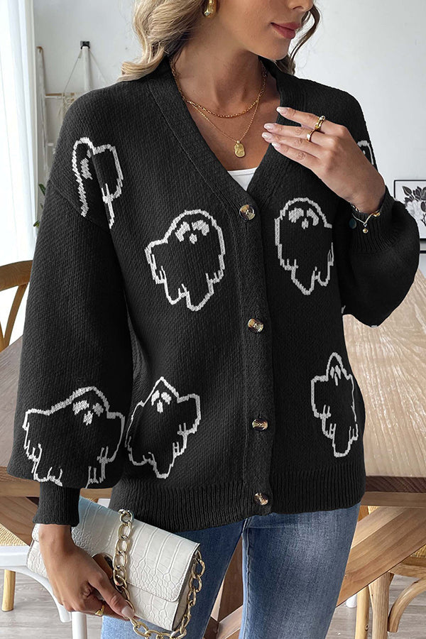 Mysig Halloween-stickad tröja med knappar