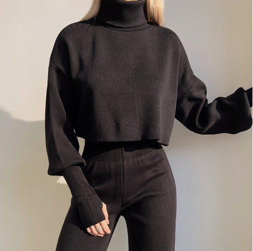 Elegant Sæt med Strikhandsker og Turtleneck