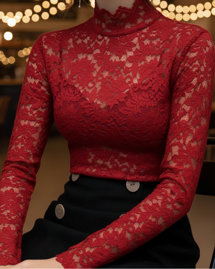Luna | Elegant Blus med Högt Krage för Vår och Sommar