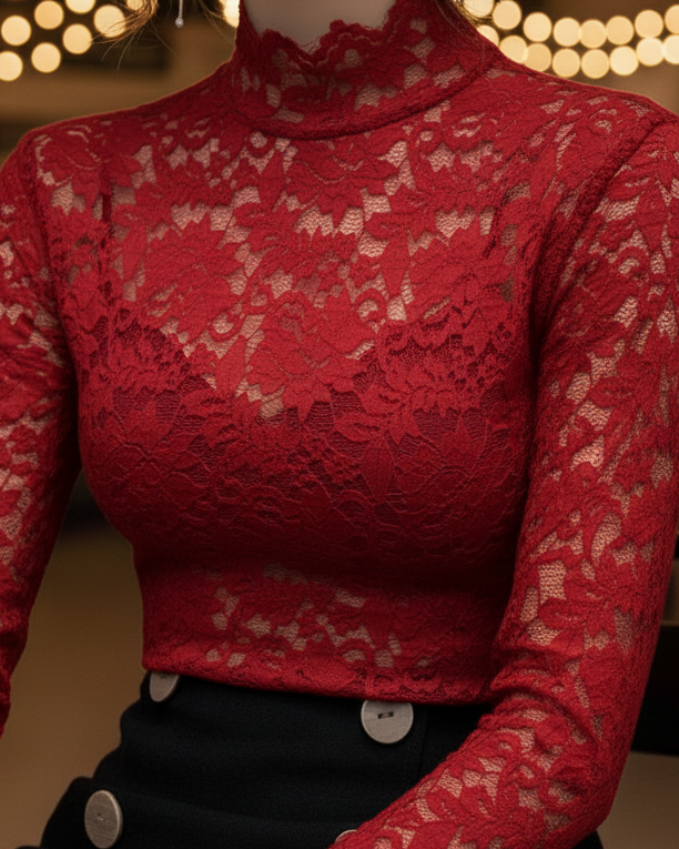 Luna | Elegant Blus med Högt Krage för Vår och Sommar