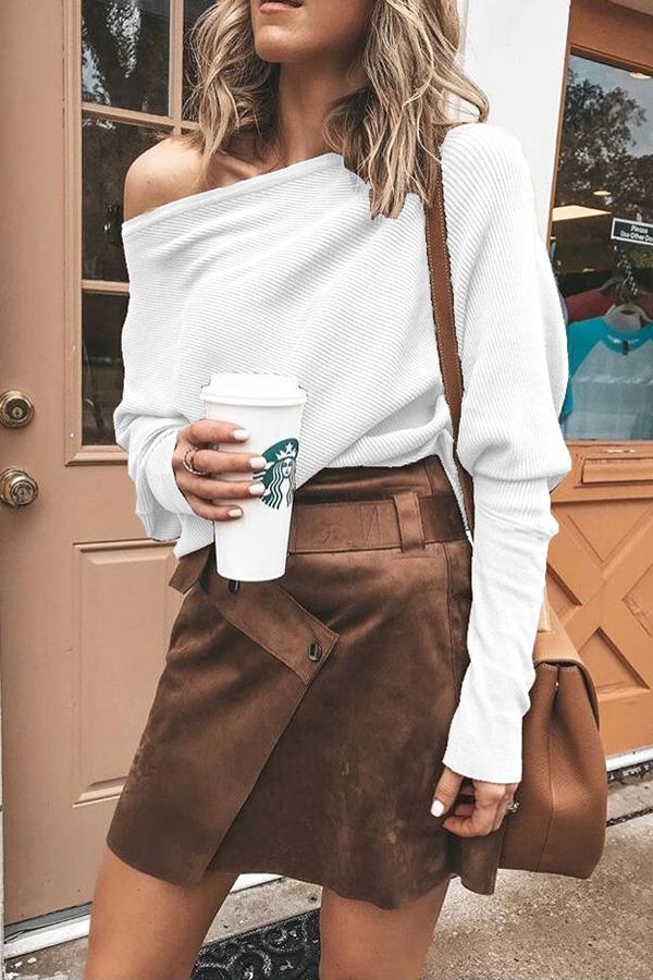 Chic Off-Shoulder Langærmet T-Shirt