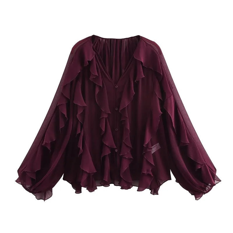 Celestia | Elegant Chiffonblus med Volanger