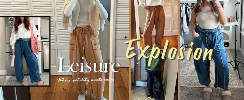 Chic Loungewear Bukser med Løse Ben og Praktiske Lommer