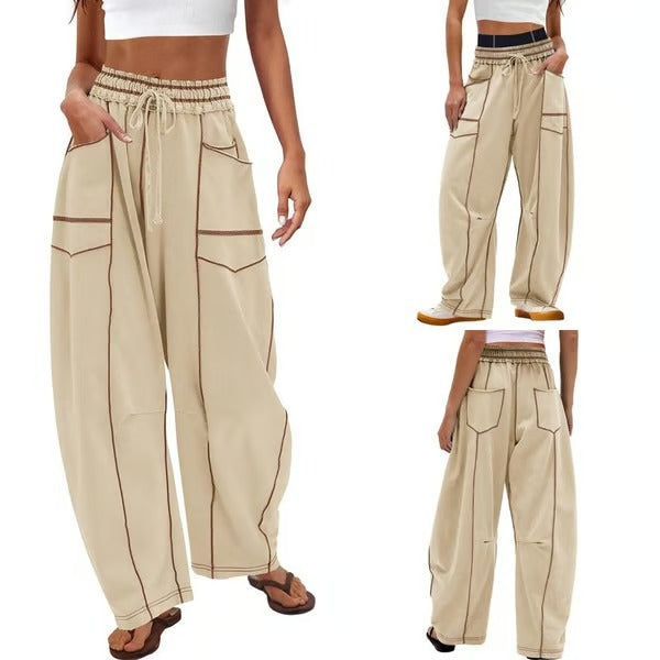 Chic Loungewear Bukser med Løse Ben og Praktiske Lommer