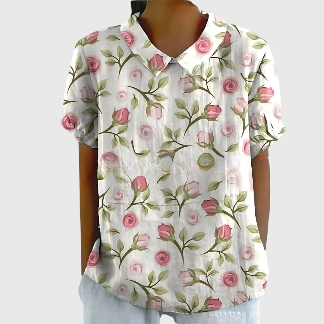 Blomsterdröm | Elegant Kortärmad Blus för Sommaren