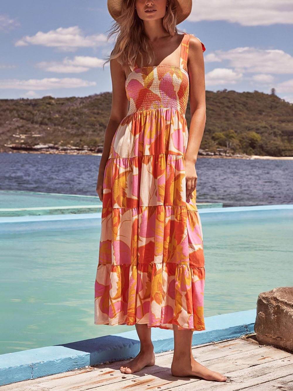 Elegant Slouchy Cami-Kjole med Plissering og Unik Tryk