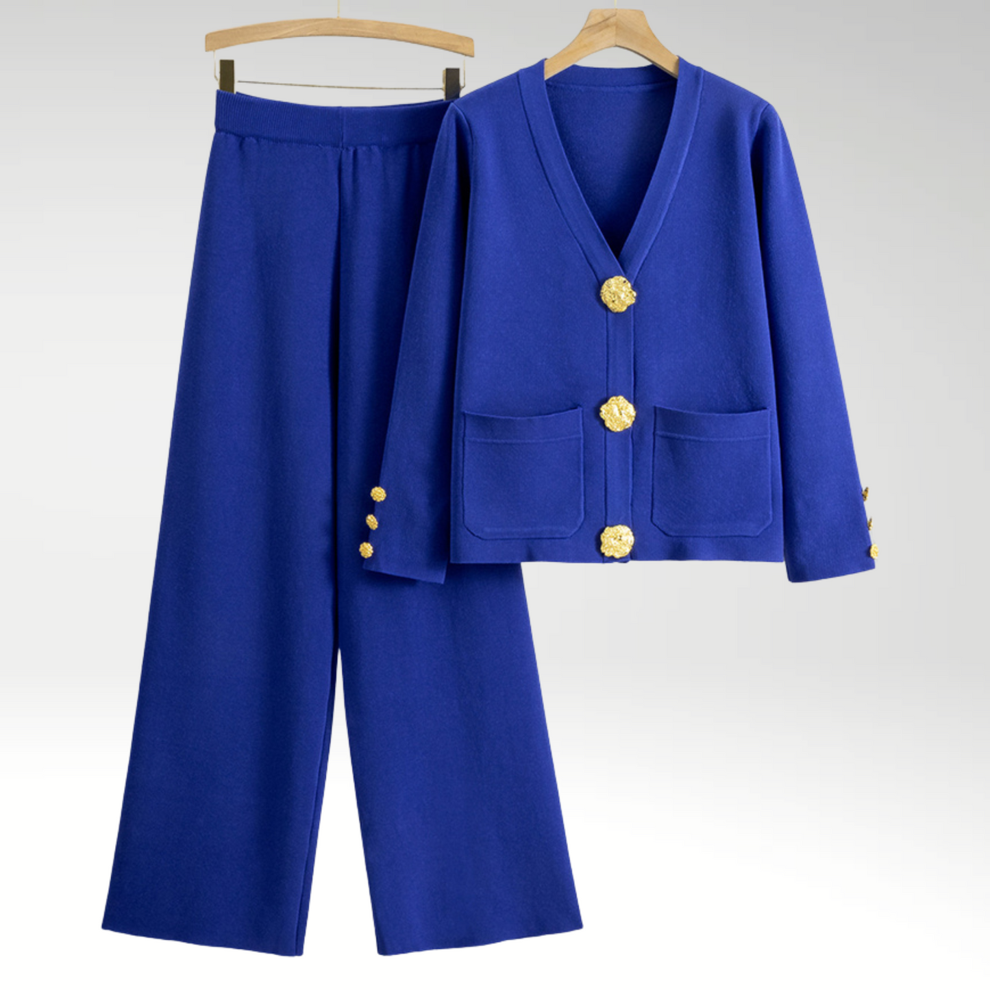 Sophistikeret Blazer Sæt med Vidde Bukser – Stilfuld Elegance