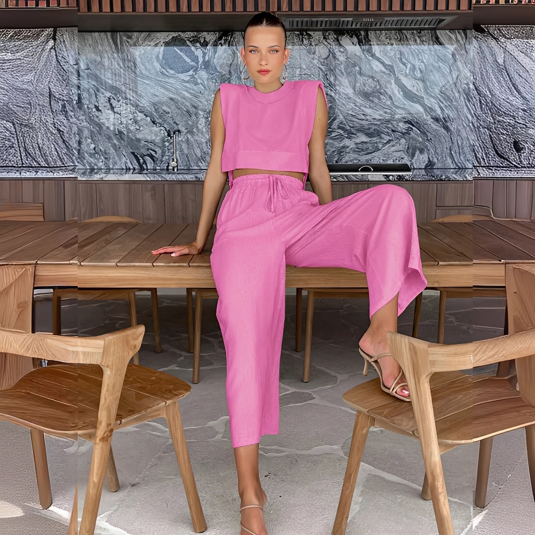 Chic Ensemble med Luftiga Byxor och Top