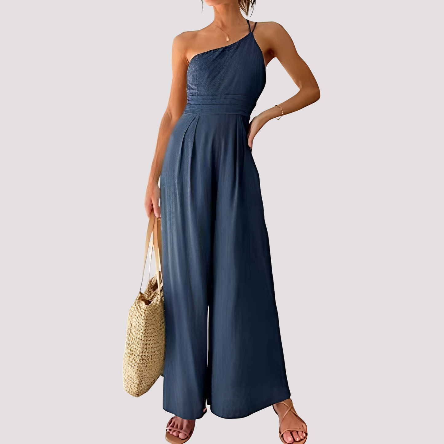 Viva – Elegant Jumpsuit med En Axel och Vid Byxa