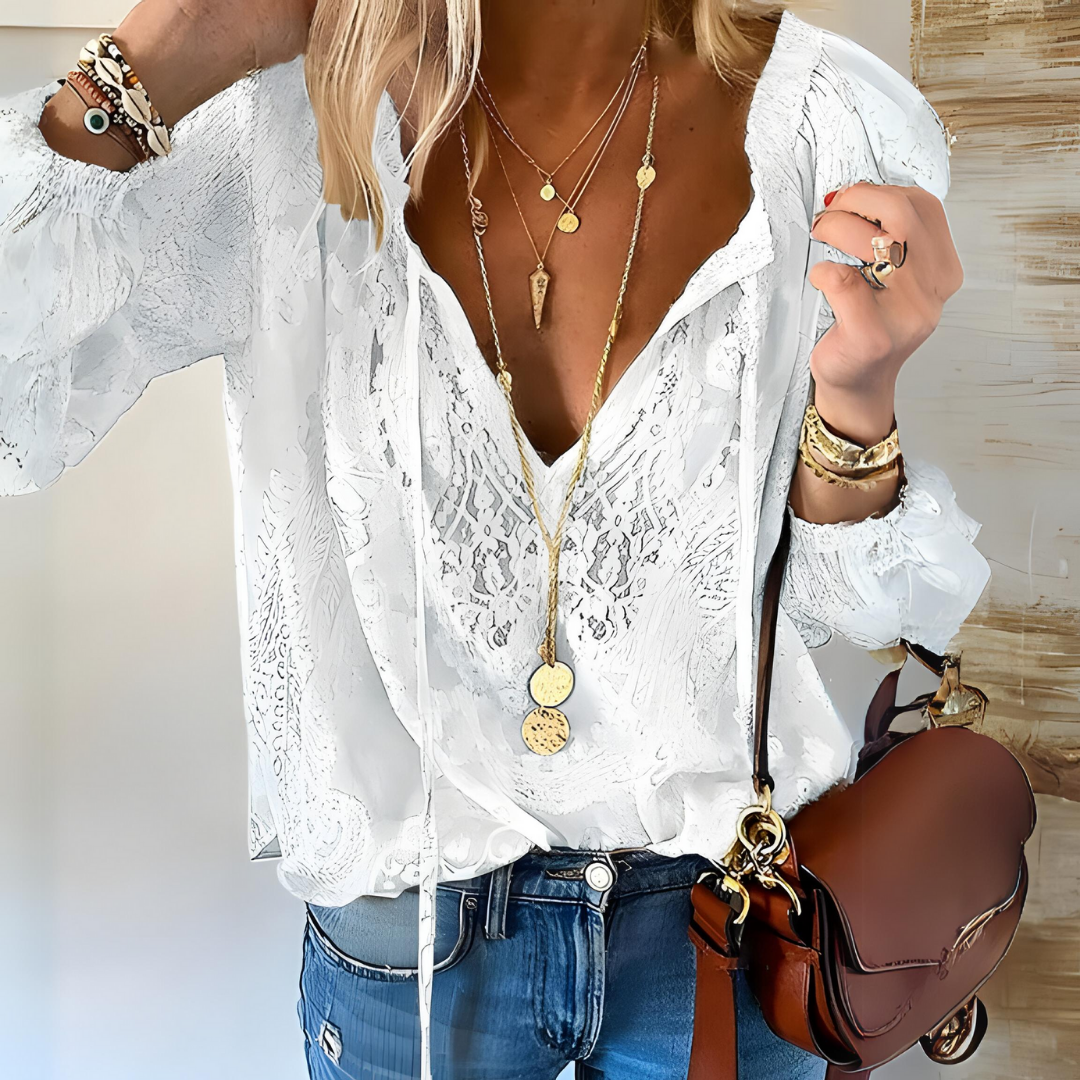 Livia | Elegant bohemisk blus med V-ringning för dam