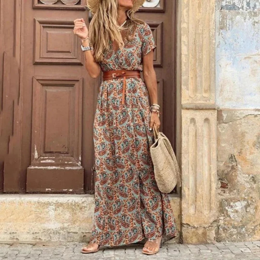 Boho Blommönster Maxiklänning för Damer med V-ringning