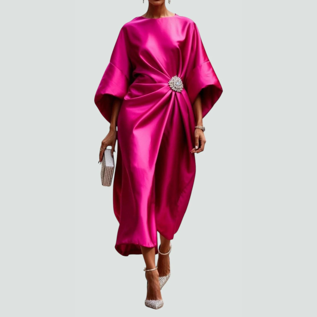 Lina | Elegant Midi Klänning med Flödande Ärmar