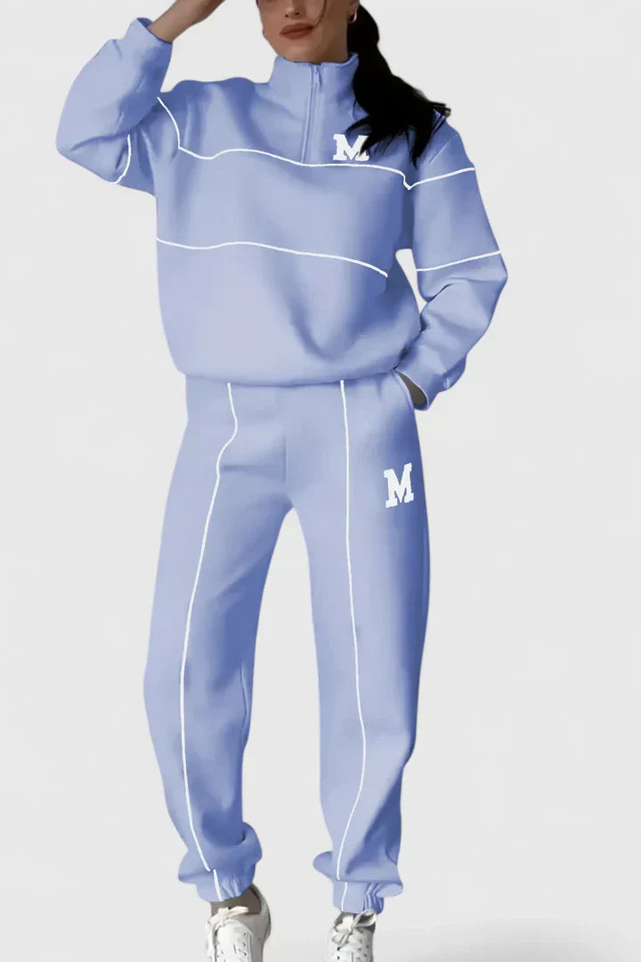 Dame Træningssæt med Halv Lynlås og Kontrastdetaljer