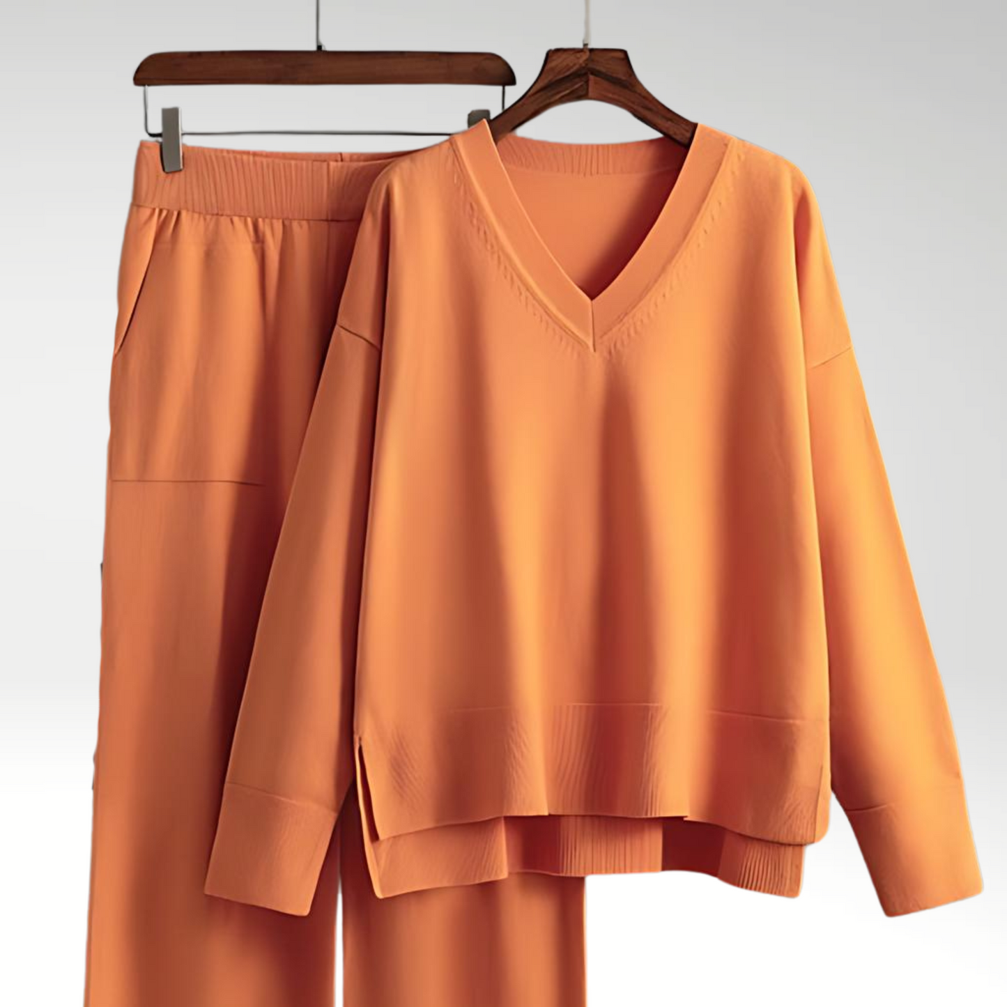 Elegant To-Delt Outfit med V-udskæring og Bukser – Ultimativ Stil