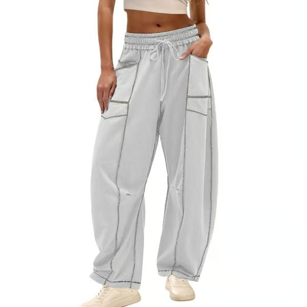 Chic Loungewear Bukser med Løse Ben og Praktiske Lommer