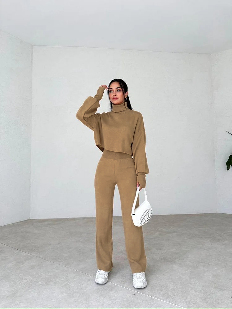 Elegant Sæt med Strikhandsker og Turtleneck