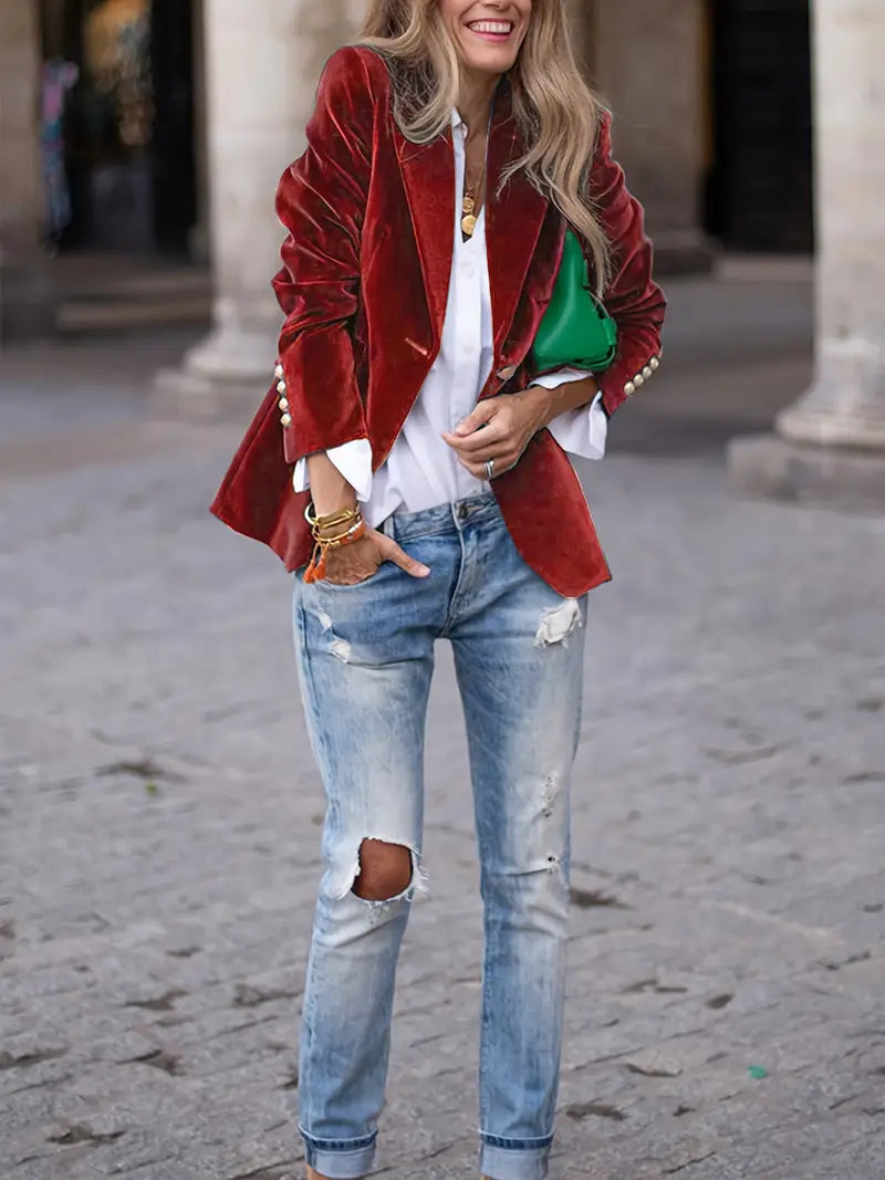 Smal passform för damer, enknäppt blazer i elegant stil
