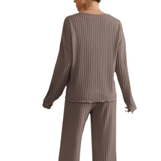 Elegant Loungewear Sæt med Langærmet Top og Løse Bukser