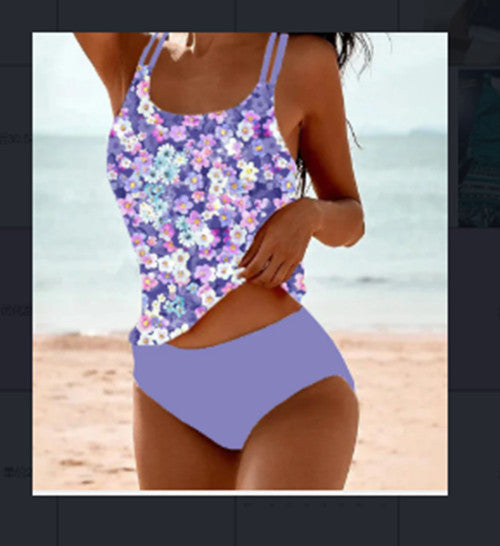 Retro Högskuren Bikini med Strandmotiv