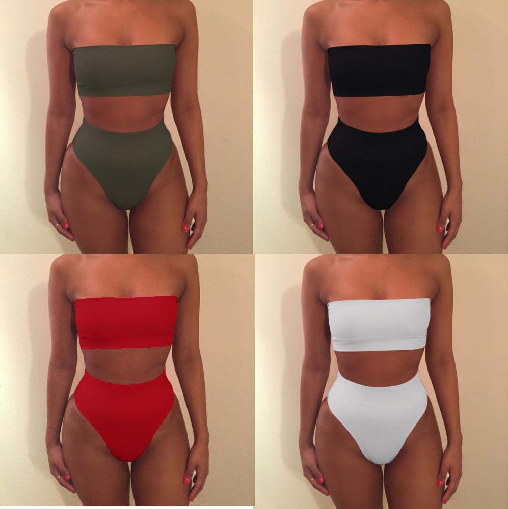 Bikini-set för kvinnor med hög skärning och figursytt mönster