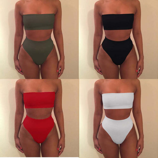 Bikini-set för kvinnor med hög skärning och figursytt mönster