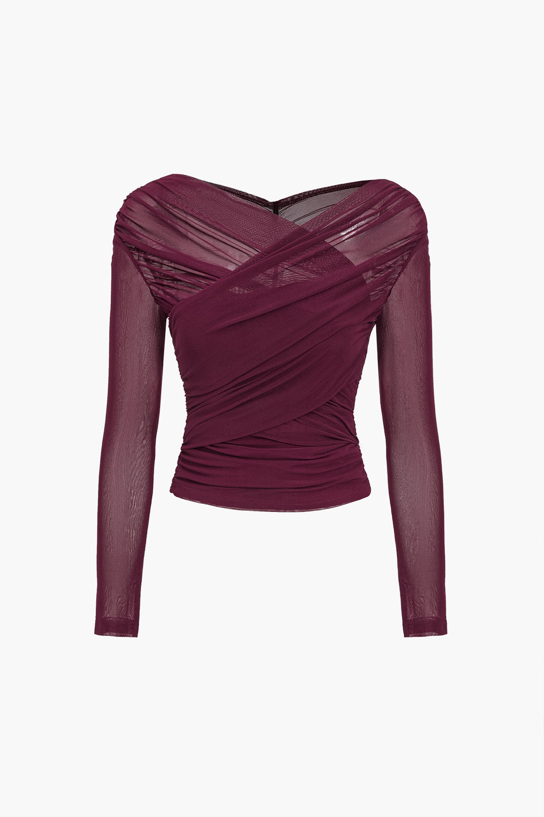 Mira | Elegant Mesh-Top med Rynkor och Långa Ärmar