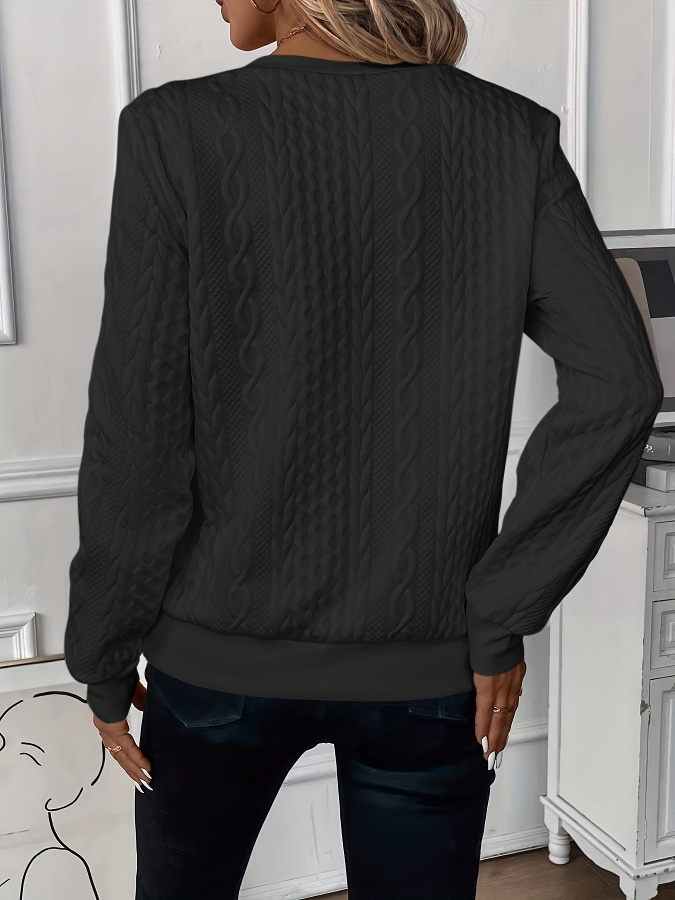 Elegant Strikbluse med Lynlås og Strukturdetaljer