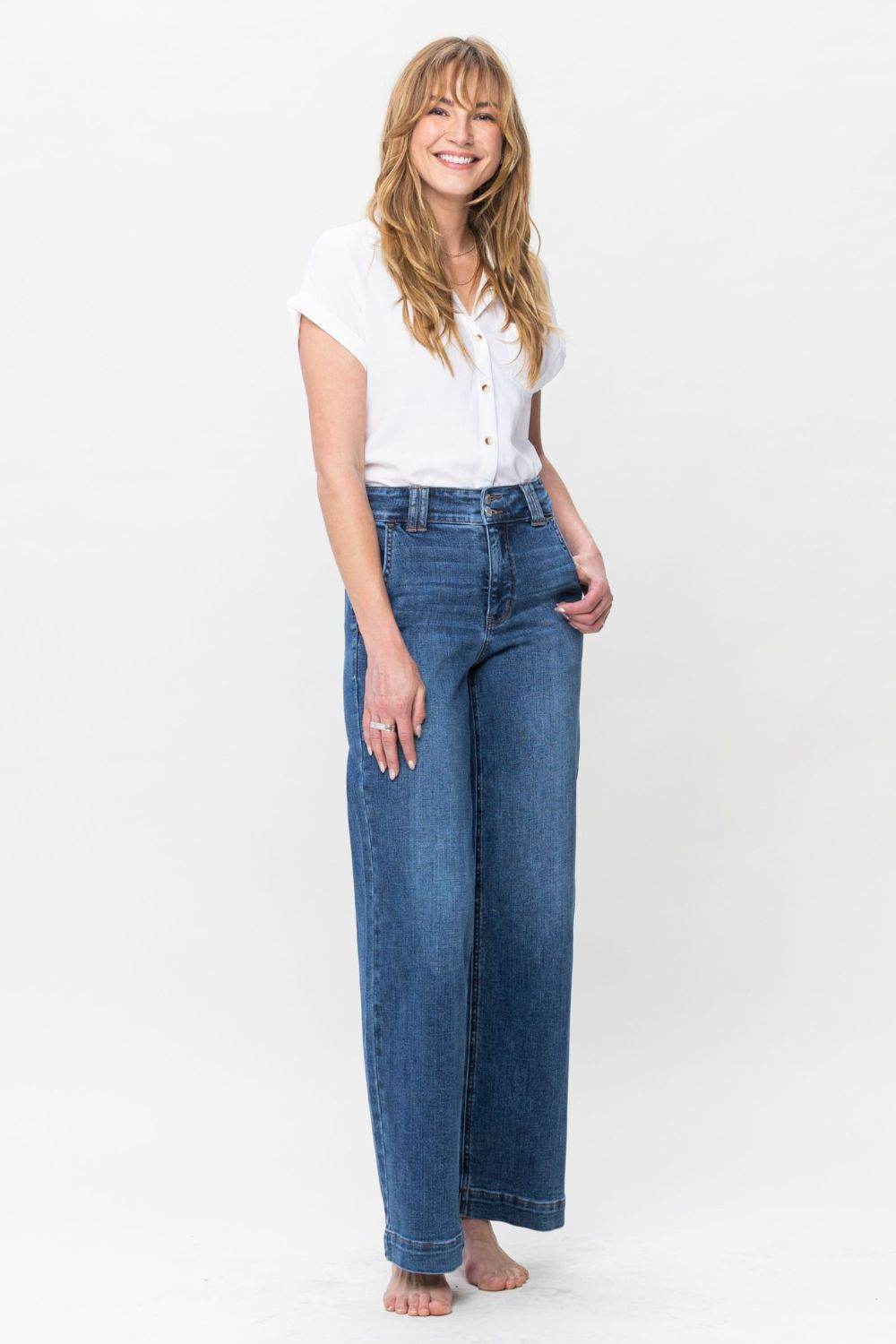 Moderne Jeans med høj talje og bredt ben