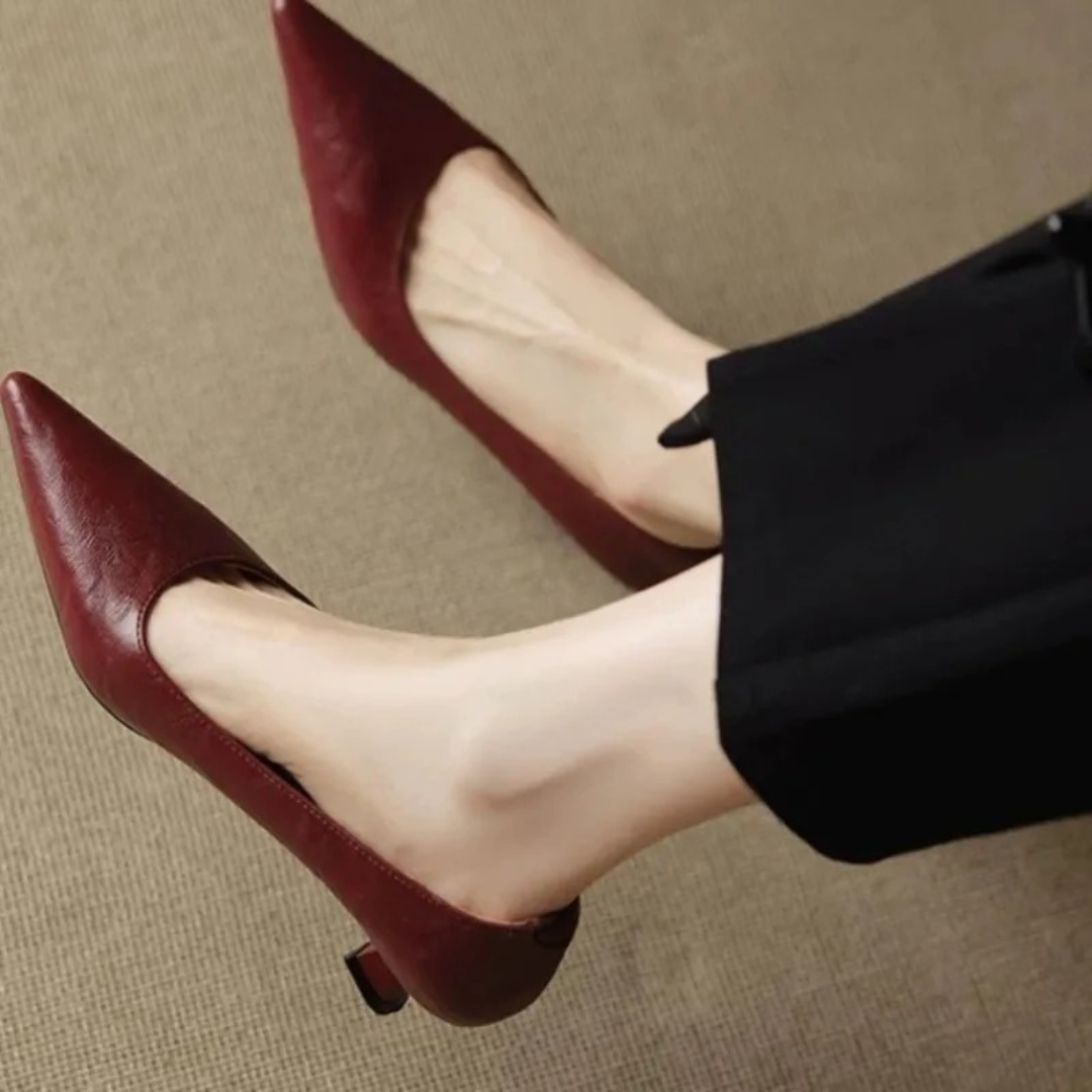 Elara | Eleganta Spetsiga Pumps med Lågt Klack