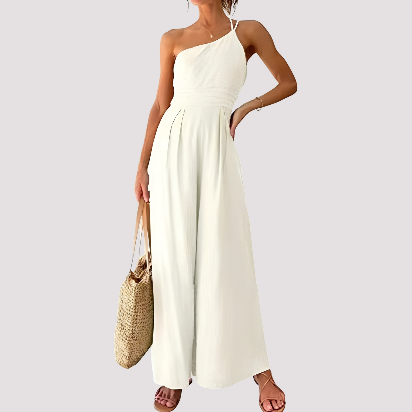 Viva – Elegant Jumpsuit med En Axel och Vid Byxa