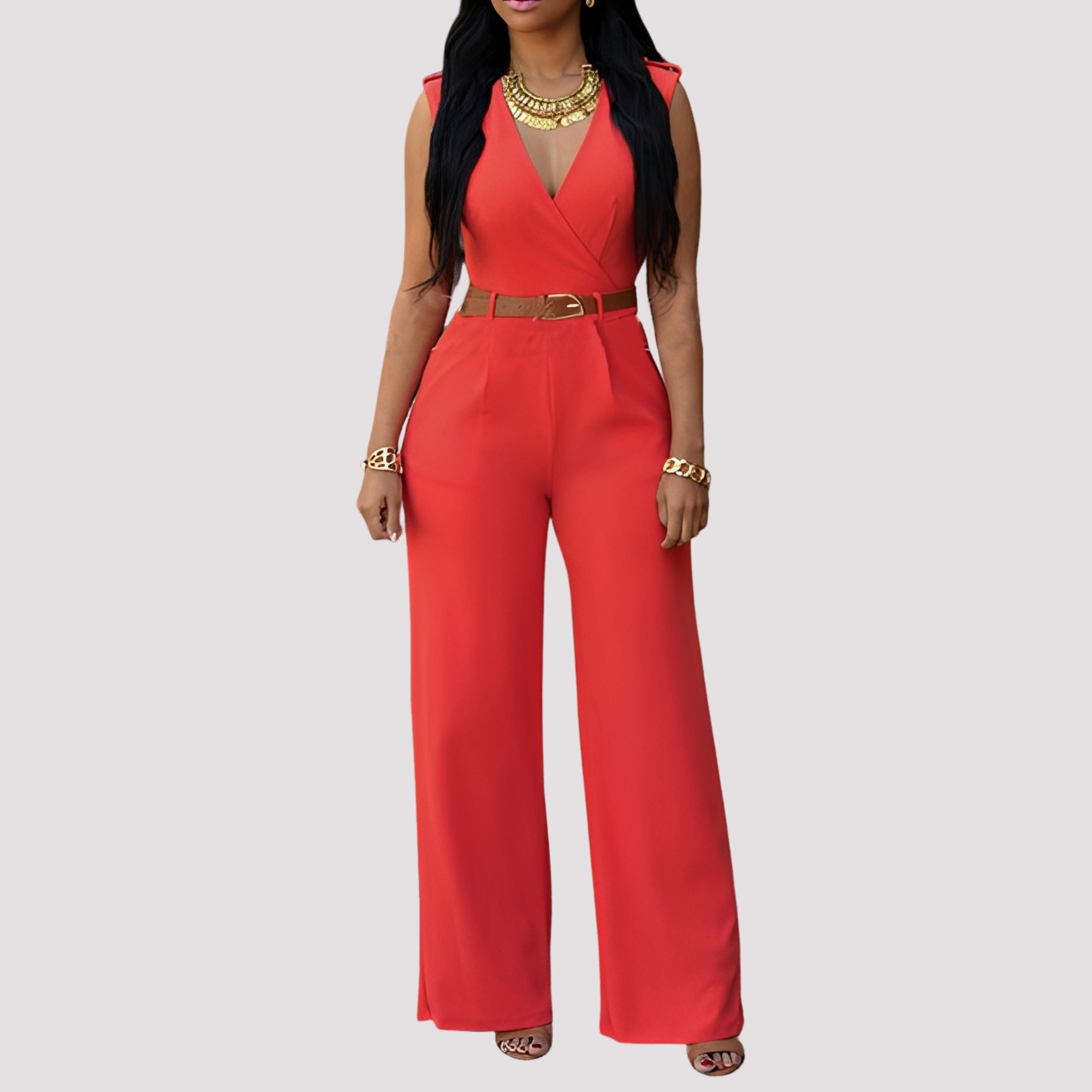 Sofia - Chic Jumpsuit med Betoning på Midjan för Damer
