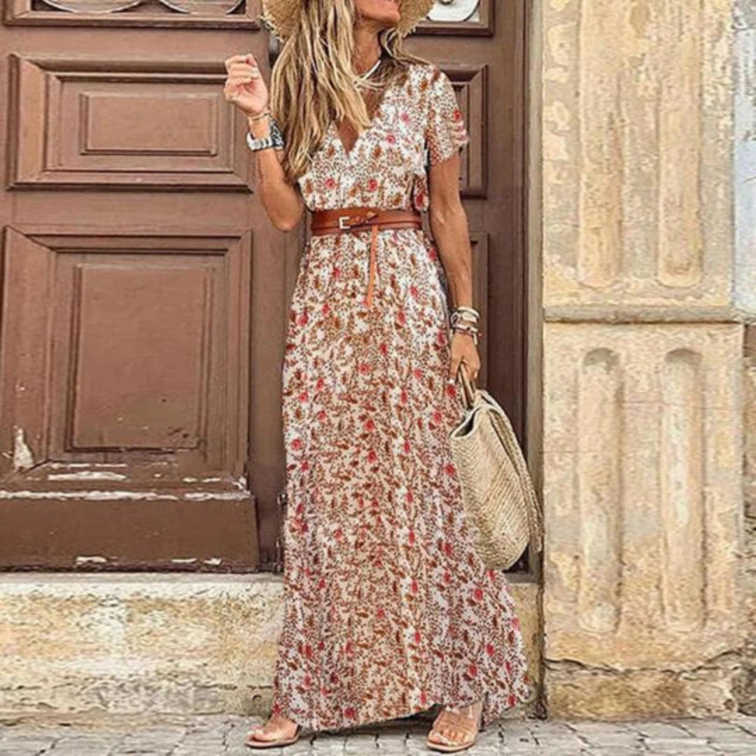 Boho Blommönster Maxiklänning för Damer med V-ringning