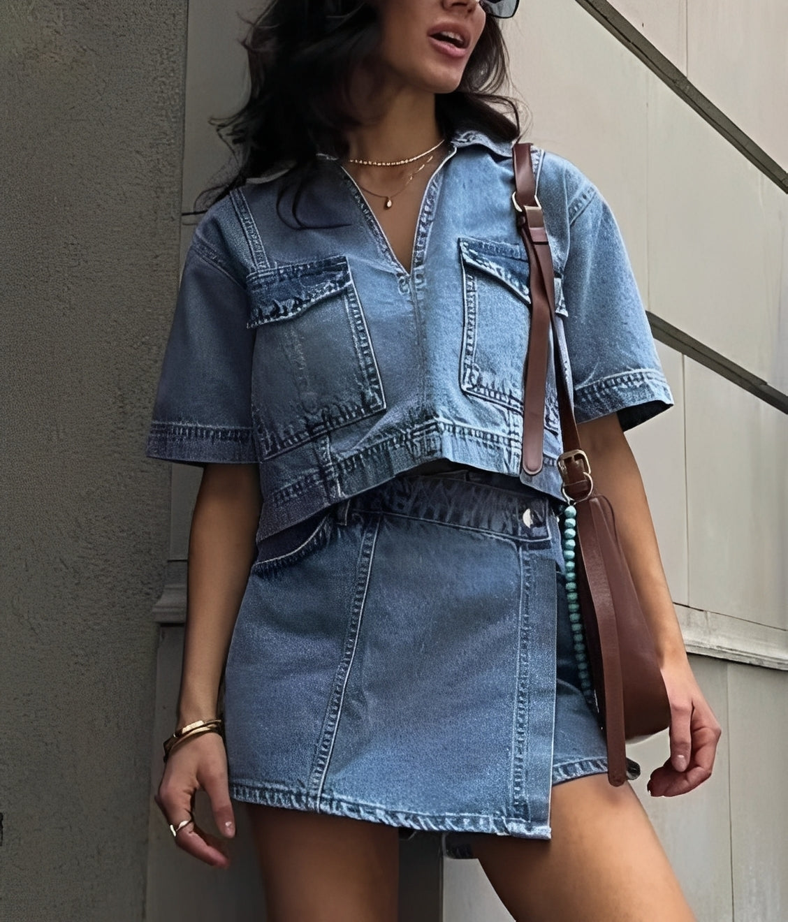 Livia - Denim Set med Top och Kjol